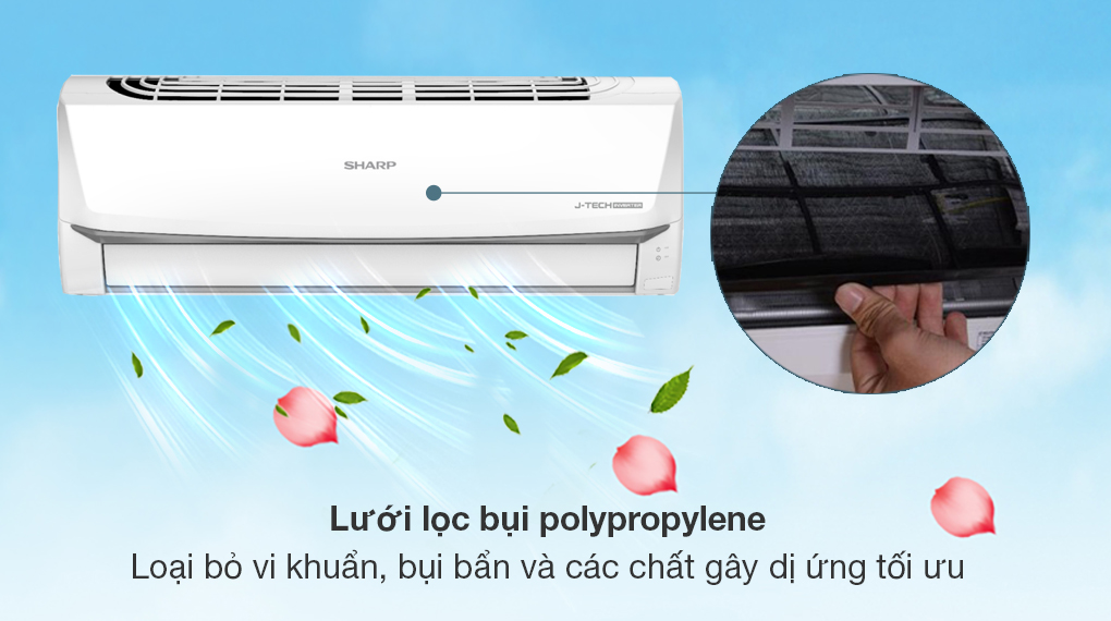 Máy lạnh Sharp Inverter 1.5 HP AH-X13ZEW - Lưới lọc bụi polypropylene mang lại bầu không khí trong lành, sạch khuẩn cho căn phòng Máy lạnh Sharp Inverter 1.5 HP AH-X13ZEW - Lưới lọc bụi polypropylene mang lại bầu không khí trong lành, sạch khuẩn cho căn phòng