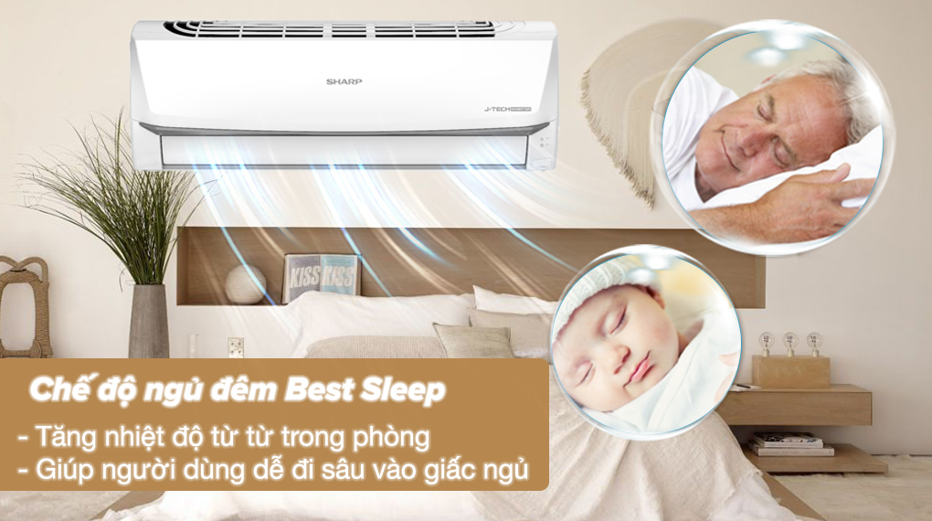 Máy lạnh Sharp Inverter 1.5 HP AH-X13ZEW - Chế độ ngủ đêm Best Sleep có khả năng tăng nhiệt độ từ từ, giúp người dùng đi sâu vào giấc ngủ mà không có cảm giác lạnh buốt Máy lạnh Sharp Inverter 1.5 HP AH-X13ZEW - Chế độ ngủ đêm Best Sleep có khả năng tăng nhiệt độ từ từ, giúp người dùng đi sâu vào giấc ngủ mà không có cảm giác lạnh buốt