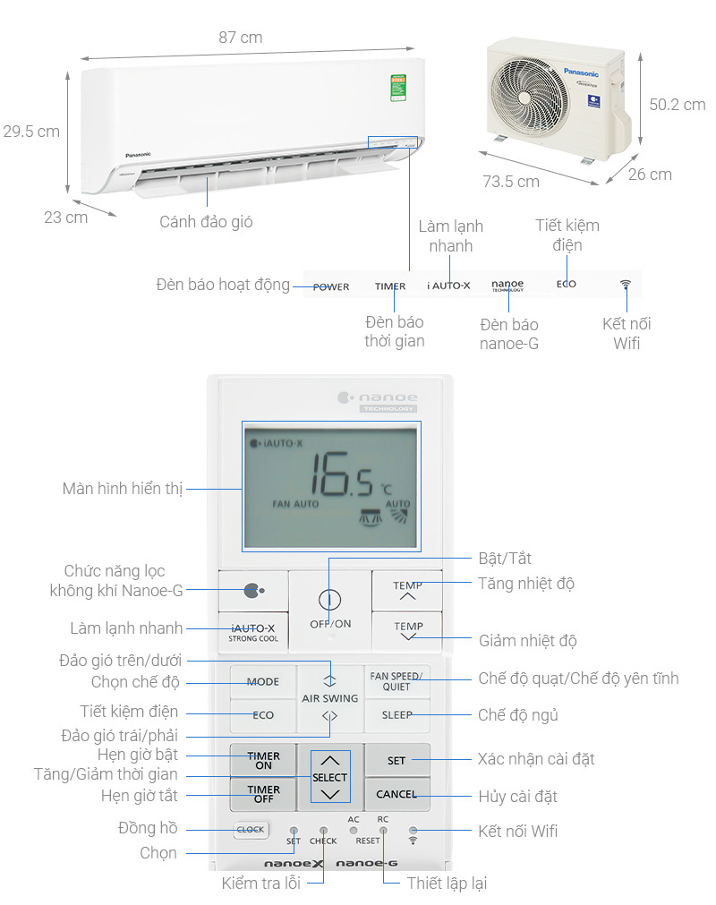Máy lạnh Panasonic Inverter 1.5 HP CU/CS-XU12XKH-8